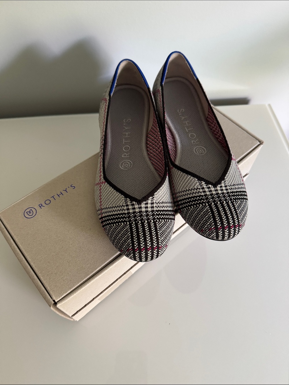 Rothy’s Grey Glen Plaid flats